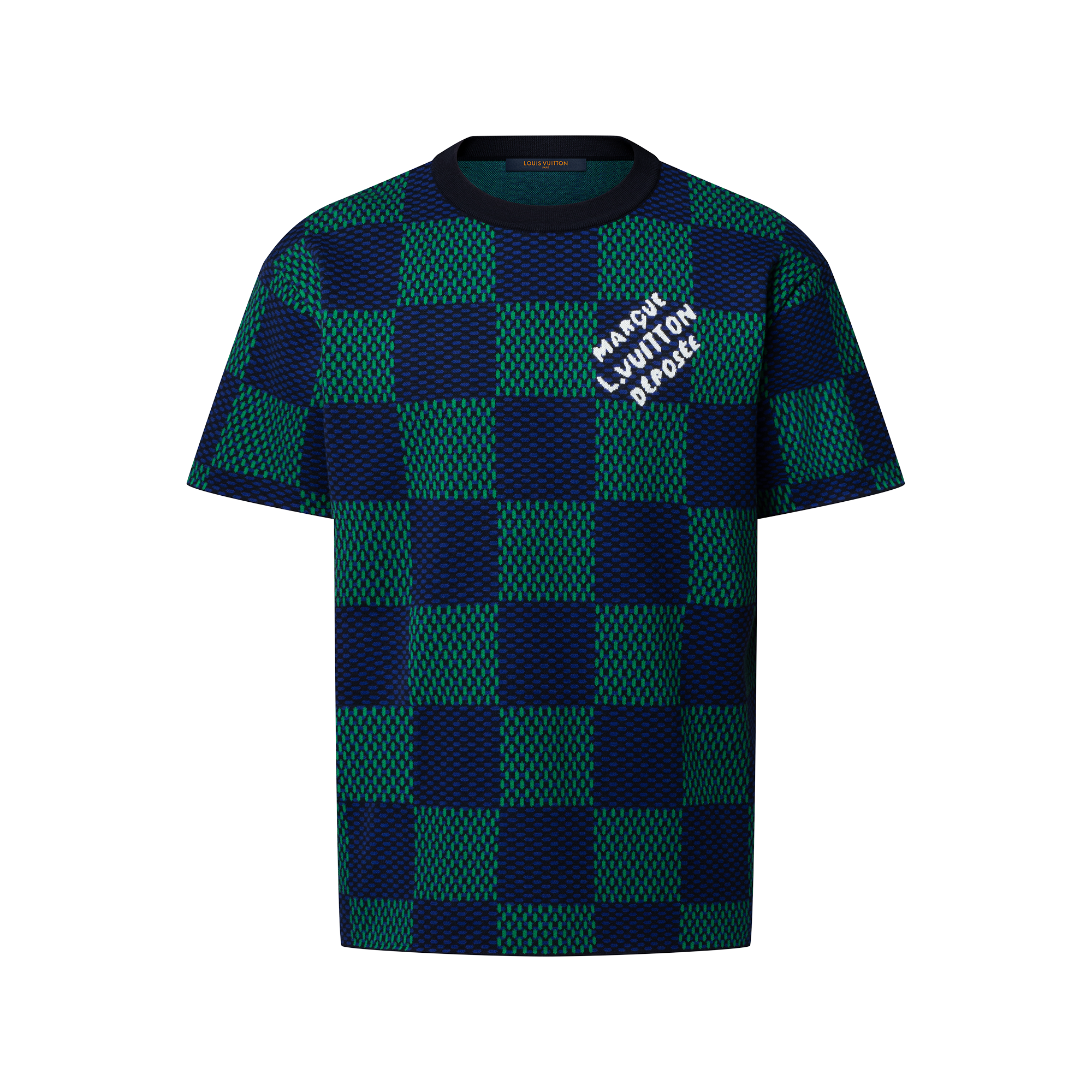 Jacquard Damier Short-Sleeved Cotton Crewneck - Ready-to-Wear